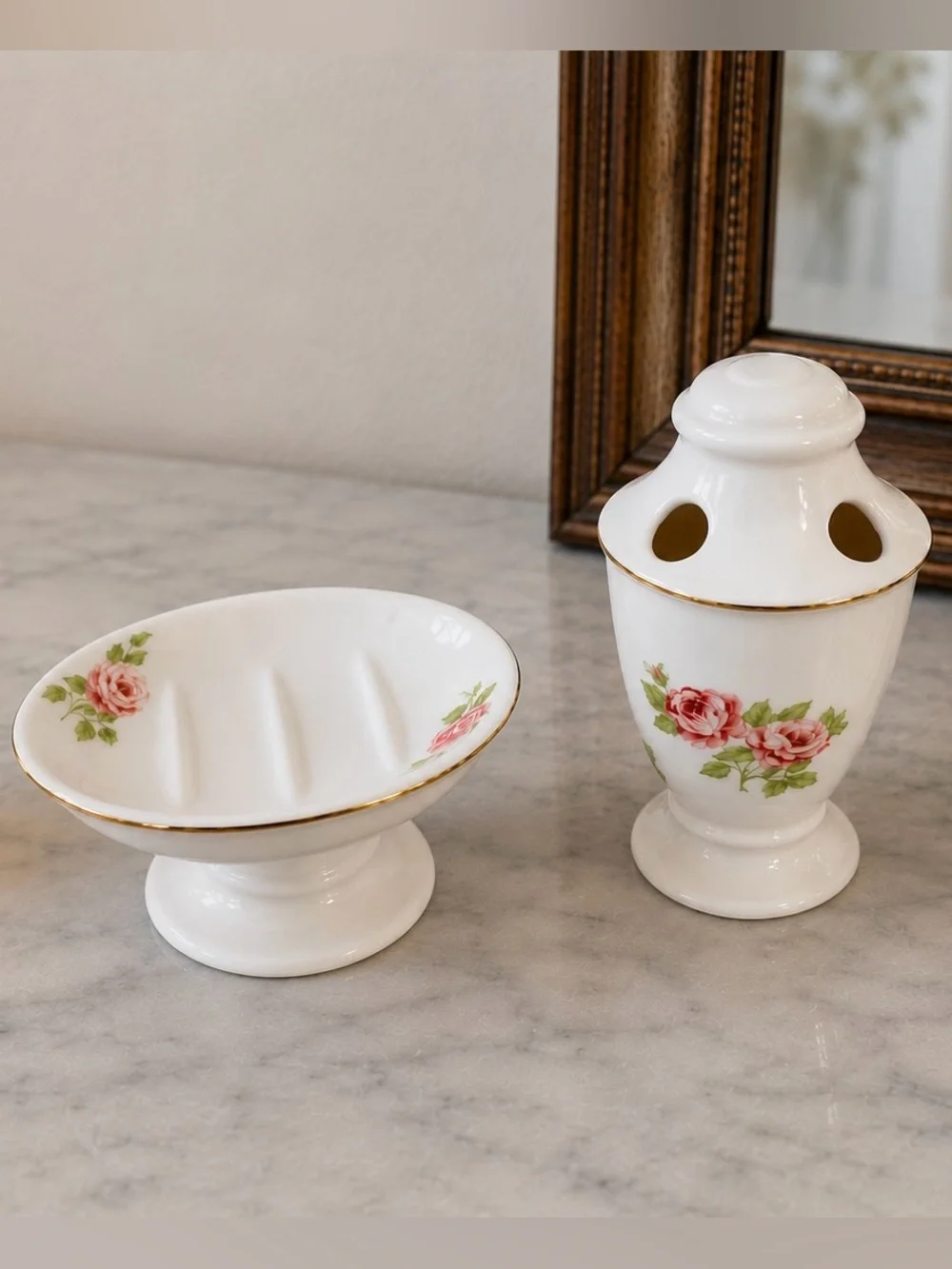 Martha Stewart Rose Bathroom Set | Soap Dish & Toothbrush Holder